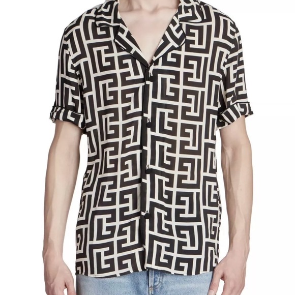 Balmain Macromonogram Short-Sleeve Pajama Shirt - Picture 3 of 6